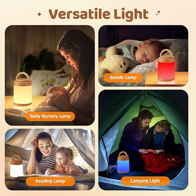 One Fire Night Light for Nursery, 10 Colors Dimmable Baby Night Lights for Nursery,1800mAh Rechargeable Lamp for Kids Lamp,Remote+Timer Kids Lantern,Portable Night Light for Baby Light Wood Grain