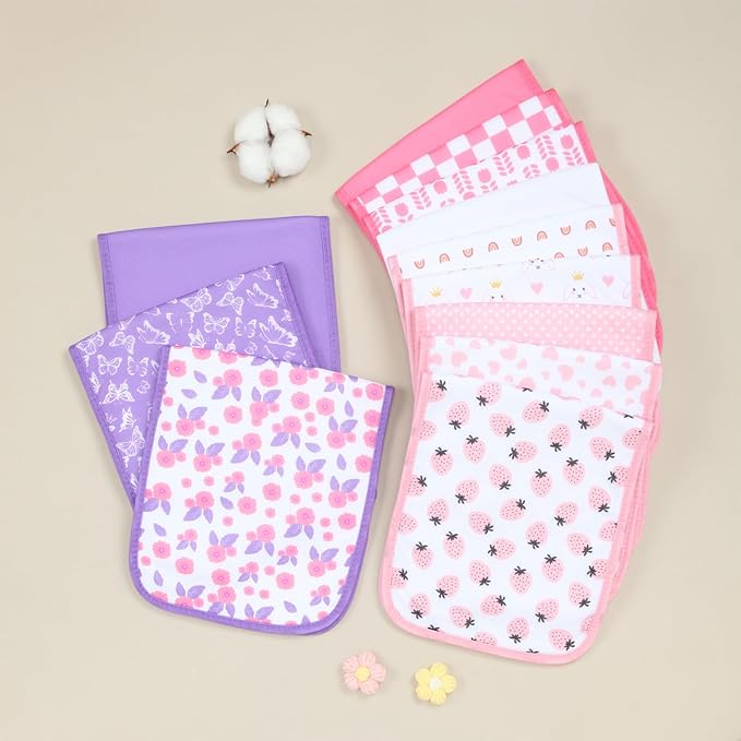 Hakochia Burp Cloths for Baby Boy & Girl Organic Cotton Large Unisex Burp Clothes Extra Absorbent Soft Neutral Burping Rags Spit Up Cloth Sets for Newborns 8 Pack (Multicolor-2)