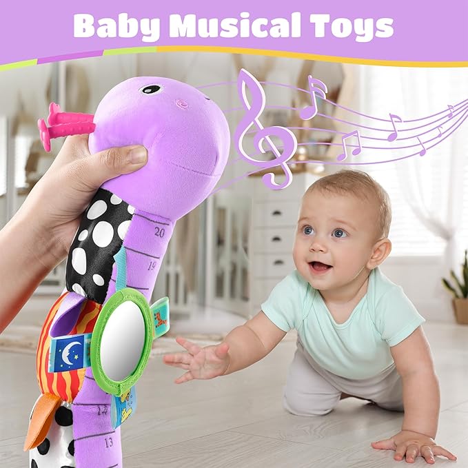 Baby Toys 6-12 Months Music Caterpillar Infant Toys Stuffed Animals 0-3-6 Months Teething Tummy Time Sensory Toys with Mirror Rattle&Pull String for Boys Girls Birthday Gifts|Lavender Purple