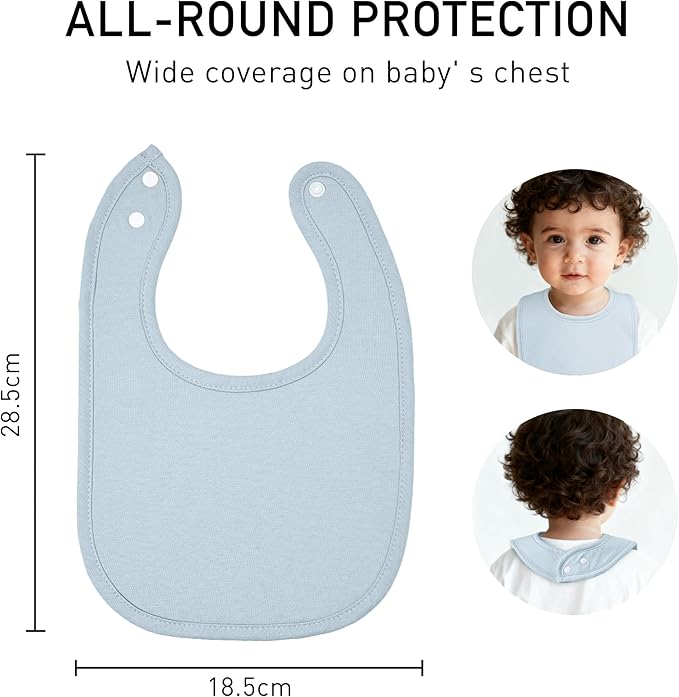 10 Pack Cotton Snap Bibs for Baby Boy Girl, Super Soft Drool Bibs for Teething and Feeding