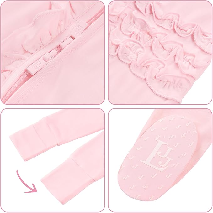 Footie Two-Way Ruffled Zip Mitten Cuffs One-Piece Sleep Play Rompers