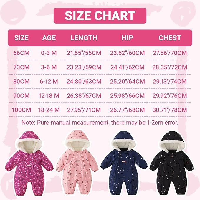 JiAmy Baby Snowsuit Newborn Printed Winter Clothes Outfit Infant Boys Grils Hooded Double Zippers Jumpsuit Onesie Coat