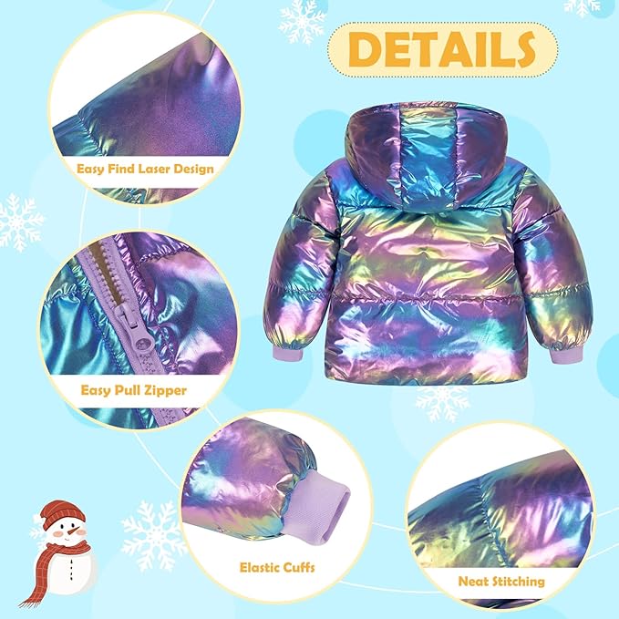 UNICOMIDEA Baby Girl Winter Coat Laser Toddler Jackets Warm Down Outerwear with Hooded for 12M-5T