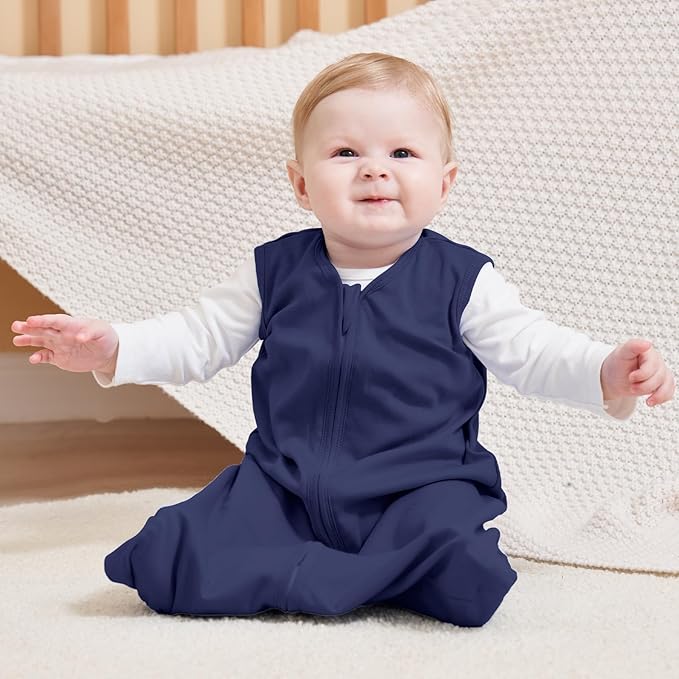 Baby Sleep Sack 12-18 Months, 100% Cotton Sleeping Sack for Newborn and Infant, 3 Pack Baby Wearable Blanket, 0.5 Tog Lightweight Double Zipper Sleep Bag Cyan