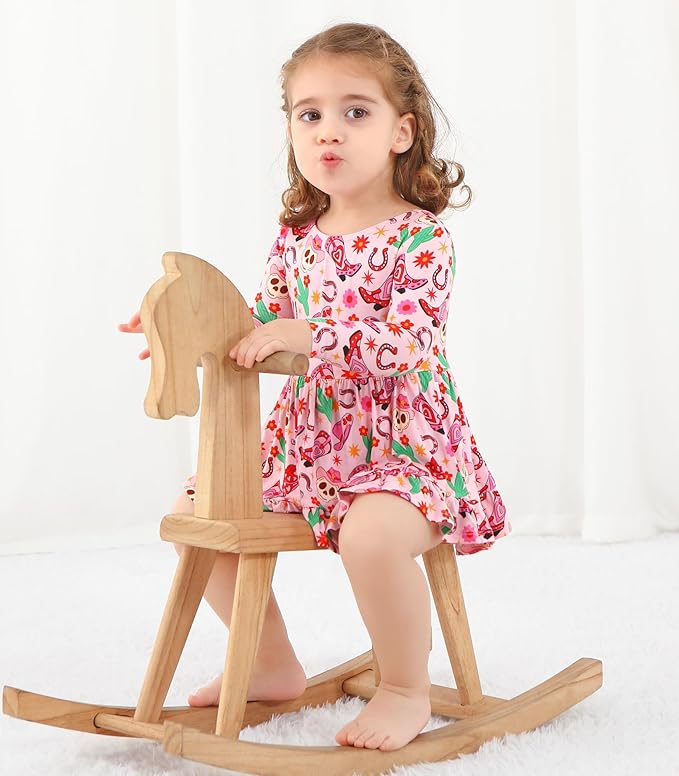 Baby Girl Bodysuit Dress Long Sleeve Twirl Dresses Bamboo Viscose Clothes with Snaps for Easy Diaper Changes