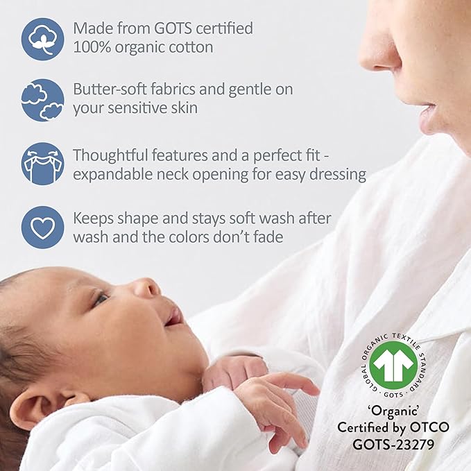 Avery 5-Pack Short Sleeve Bodysuits 100% Organic Cotton for Baby Boys & Girls