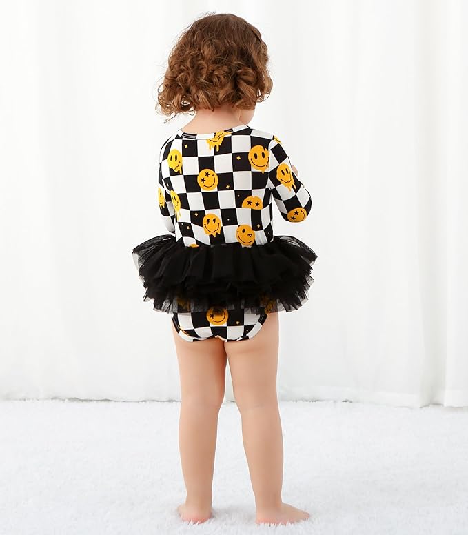 Baby Girl Bodysuit Dress- Viscose Made from Bamboo, Long Sleeve Flutter Skater Dress with Bodysuit Infant Outfit