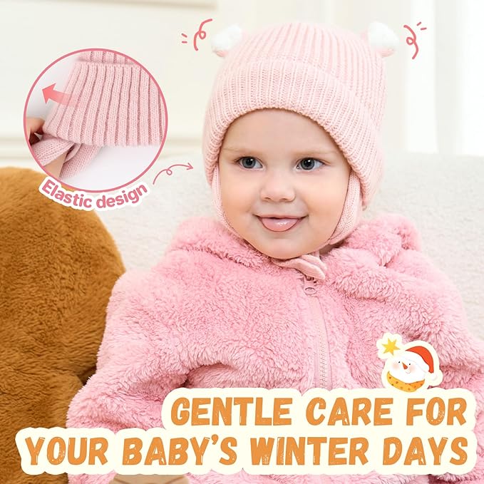 Duoyeree Cozy Baby Beanie with Earflaps and Fleece Lining - Winter Hat for Baby Boys & Girls