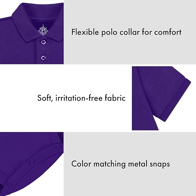 Creative Knitwear College Baby Polo Bodysuit Solid - Team Logo, Multiple Colors, for Boys & Girls (0-12 Months)