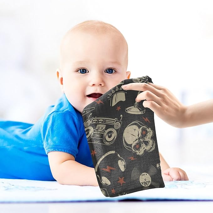 vvfelixl Baby Muslin Washcloths Rock Skulls Baby Burp Cloths Cotton Baby Face Towel for Newborn Infants Boys Girls Soft and Absorbent 11.8 X 11.8 in, 3 Pack