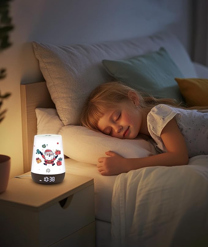 Dreamegg Nite 1 - Baby Sound Machine, Sleep Trainer, Night Light for Kids, Ok to Wake Alarm Clock, 34 Soothing Sounds, App Control, White Noise Sound Machine for Baby Kids Toddler Nursery(Cozy Xmas)