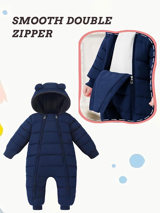 XMWEALTHY Baby Snowsuit Toddler Girl Clothes Cute Hooded Double Zipper Boys Winter Coat Unisex Romper for Infant