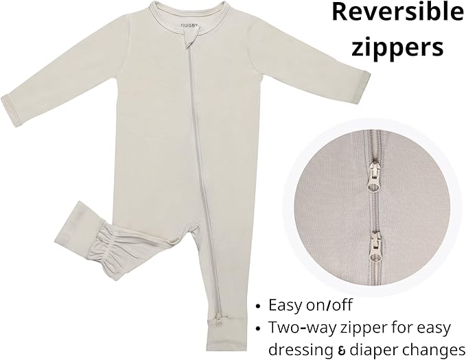 GUISBY Baby Footless Rompers, Rayon Pajamas 2 Way Zipper with Long Sleeve Sleeper