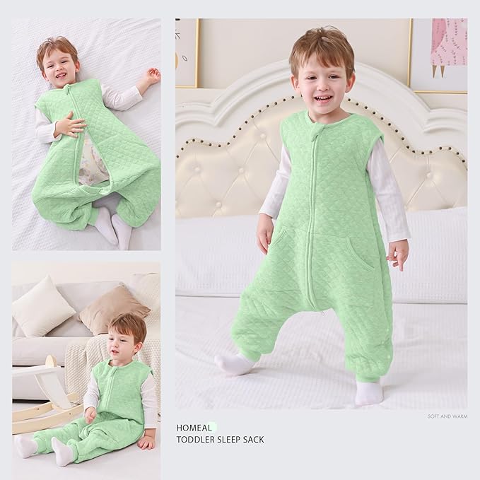 HOMEAL 1.0 TOG Toddler Sleep Sack, Sleeveless Baby Sleep Sack with Feet, Breathable Toddler Wearable Blanket, 12M-2T, Sage