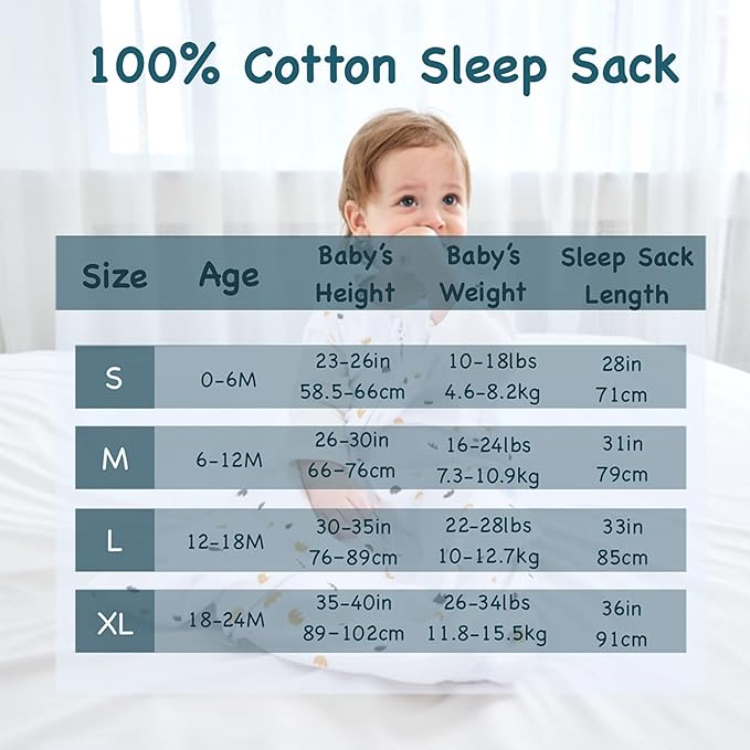 Sleep Sack 3-Pack 100% Organic Cotton Wearable Blanket Toddler Sleeping Bag Sleeveless Sleep Sack 0-6 Months Swaddle Blanket 2-Way Zipper S Size