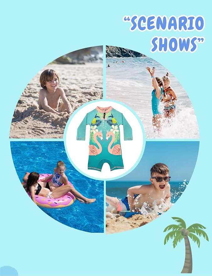 weVSwe Baby Toddler UPF 50+ Sun Protection Rash Guard Long Sleeve Swimsuit with Crotch Zipper