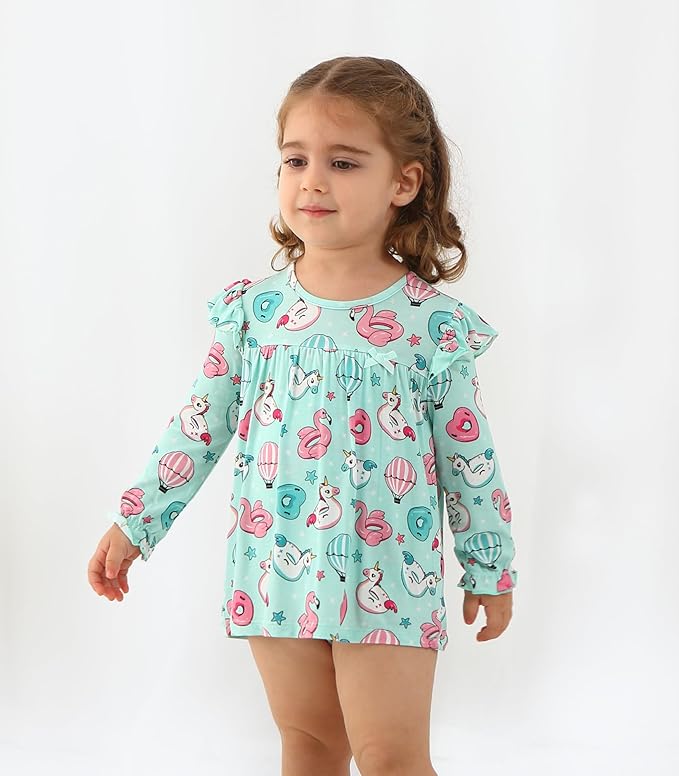 Baby Girl Bodysuit Dress- Viscose Made from Bamboo, Long Sleeve Flutter Skater Dress with Bodysuit Infant Outfit