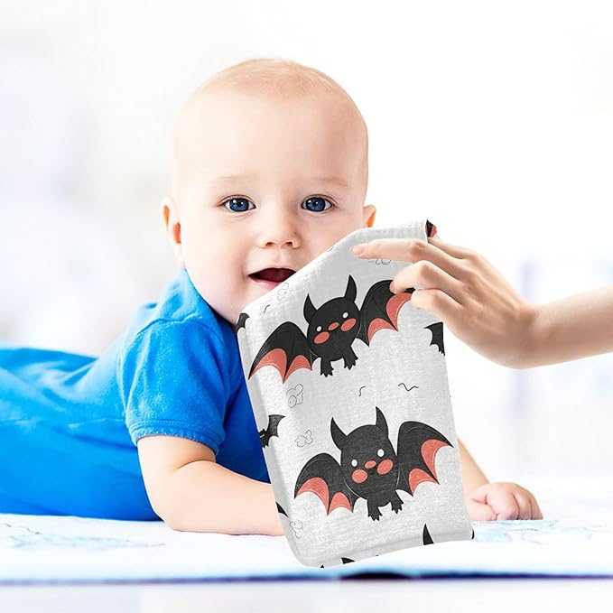 vvfelixl Cute Bats Cartoon Baby Burp Cloths Baby Muslin Washcloths for Boys Girls Cotton Baby Face Towel for Newborn Infants Soft and Absorbent 11.8 X 11.8 in, 5 Pack