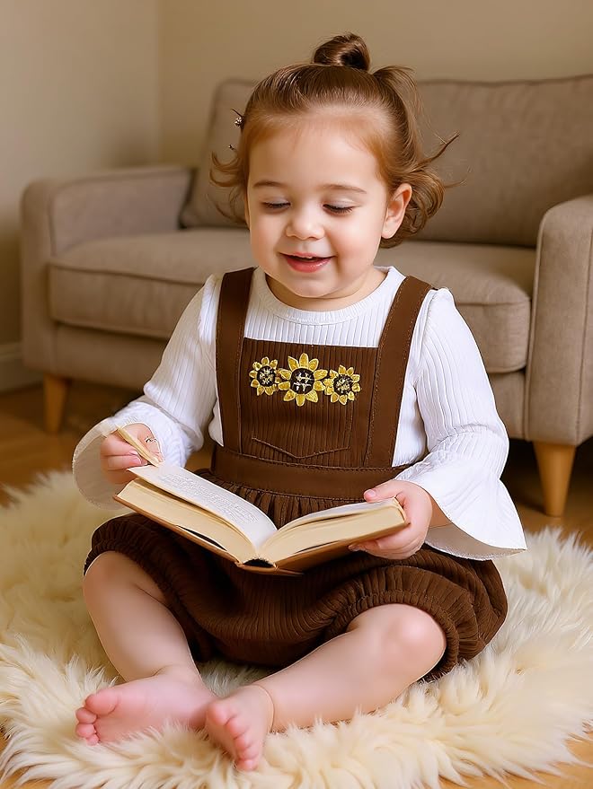 Tiny Cutey Newborn Baby Girl Clothes Bell Sleeve Romper and Corduroy Overalls Shorts Infant Girl Fall Outfits