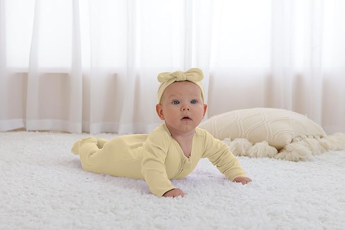 GUISBY Footed Long Sleeve Baby Pajamas with Zipper Cotton Infant Sleepwear