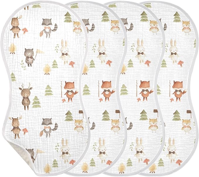 vvfelixl Woodland Animals Watercolor Burp Cloths for Baby Boy Girls Baby Washcloths Burp Rags 1 Pack White