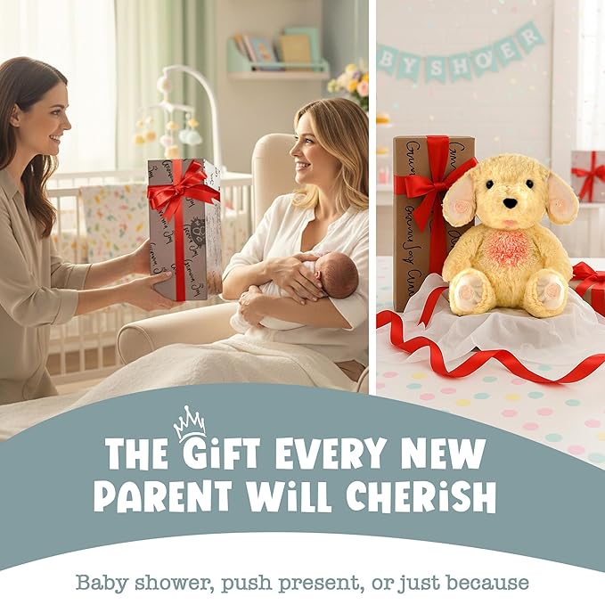 Gemma Joy Baby Sleep Soother Puppy for Baby – Cry Activated Heartbeat Stuffed Animal – Rechargeable Crib Soother with White Noise, Shush, Lullabies & Night Light – Newborn Essentials Must Haves