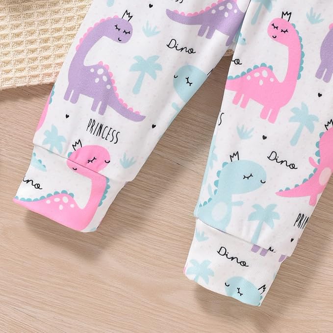 Newborn Infant Baby Girl Dinosaur Outfit Long Sleeve Hoodie Romper Bodysuit and Pants with Headband Set