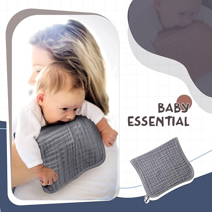 Irenare 6 Pack Muslin Burp Cloths Cotton Baby Burping Rags Large 20 x 10 Inch 6 Layers Spit up Rags Soft Absorbent Multicolor Wash Cloths Diapers for Newborn Baby Girl Boy(Simple Colors)