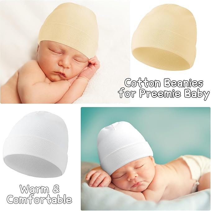 Newcotte 6 Pcs Preemie Baby Hats Cotton Preemie Caps Warm Newborn Beanie Premature Hat for Nicu Premature Boy Girl