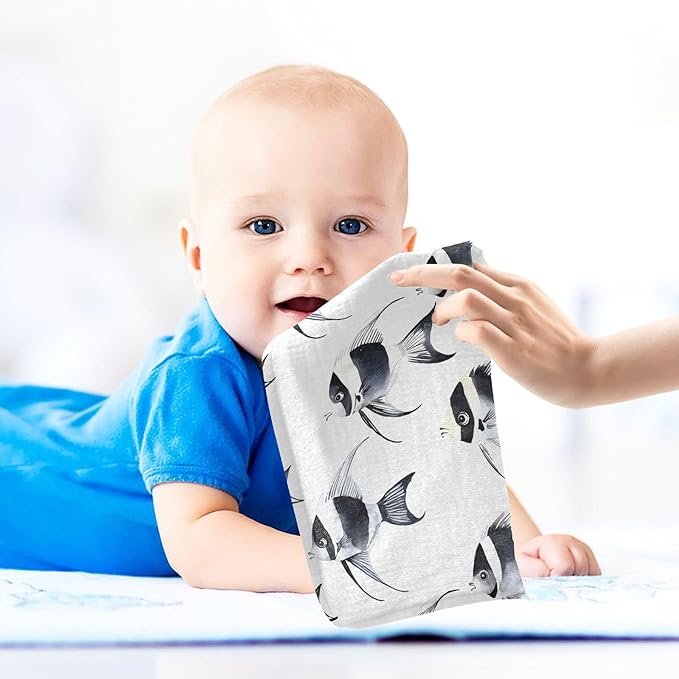 vvfelixl Black and White Angelfish Baby Burp Cloths Baby Muslin Washcloths for Boys Girls Cotton Babys Face Towel for Newborn Infants Soft and Absorbent 11.8 X 11.8 in, 5 Pack
