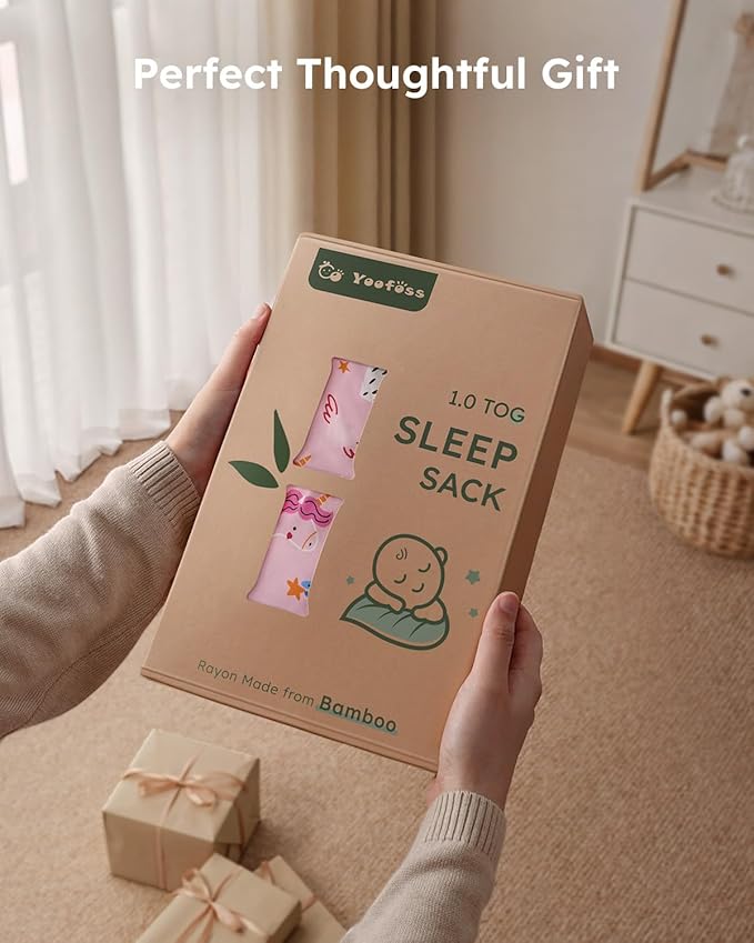 Yoofoss Rayon Made from Bamboo Baby Sleep Sack 0-6 Months 1.0 Tog Baby Wearable Blanket, Super Soft Infant Toddler Sleeping Sack 2-Way Zipper