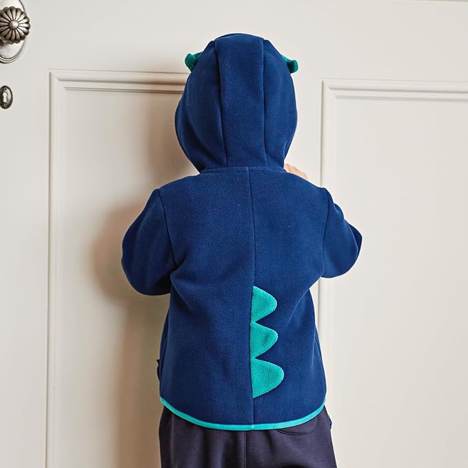 DAVE&BELLA Toddler Fleece Jacket, Baby Boys Girls Animal-shaped Hooded Zipper Long Sleeve Warm Spring Autumn Outerwear Coat