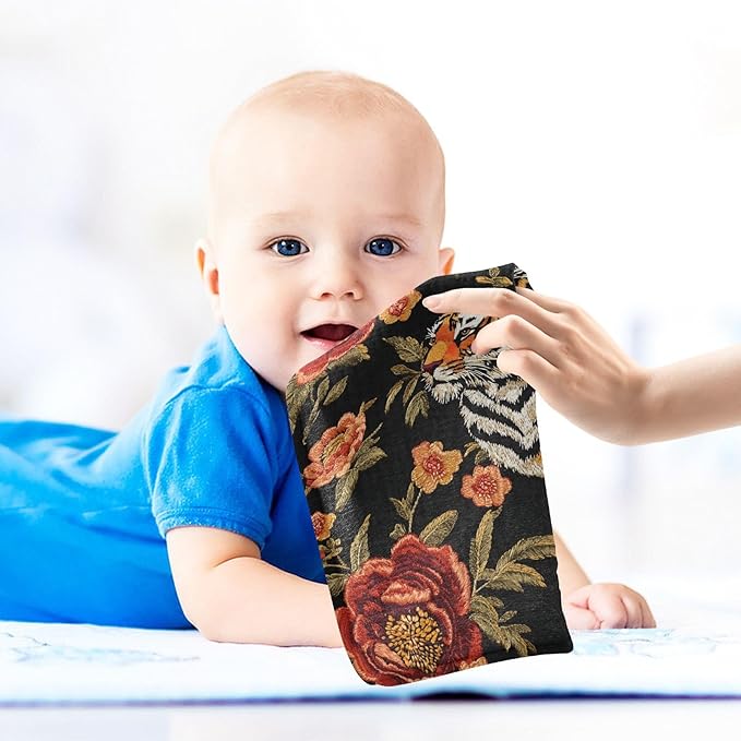 vvfelixl Tiger Bee Flower Baby Burp Cloths Baby Muslin Washcloths for Boys Girls Cotton Babys Face Towel for Newborn Infants Soft and Absorbent 11.8 X 11.8 in, 5 Pack