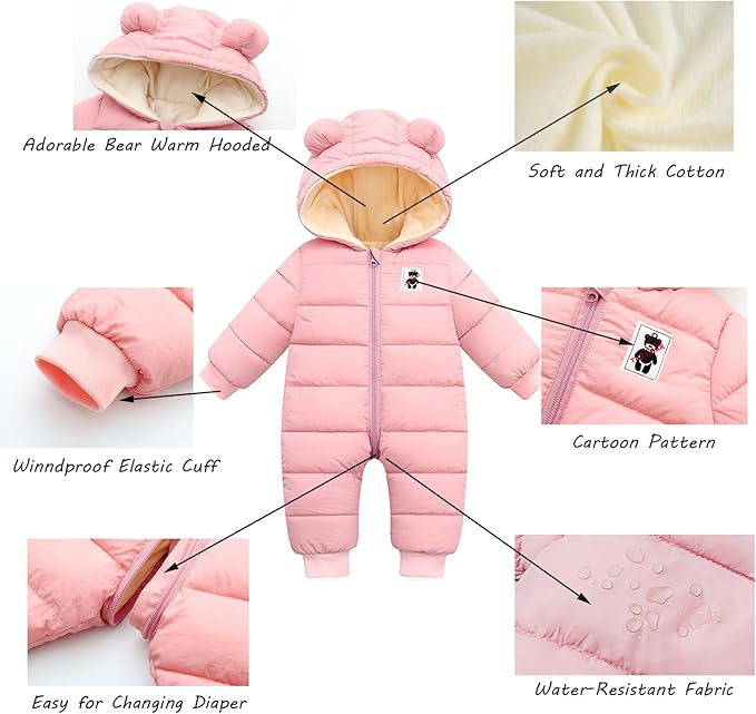 Newborn Snowsuit Baby's Romper Jumpsuit Winter Coats Warm Down Coat Cute Padded Windproof Onesie for infant girls boys