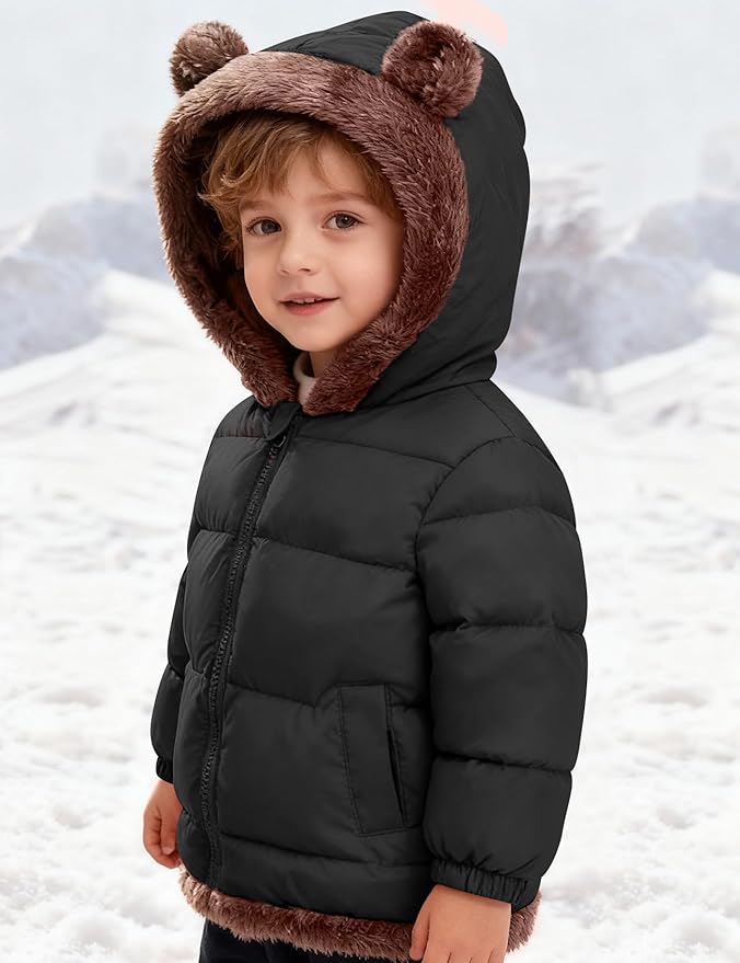 COZYPOIN Toddler Baby Boys Girls Winter Fleece Jackets Cute Bear Hooded Coats Little Kids Warm Windproof Outerwear for 1-6T