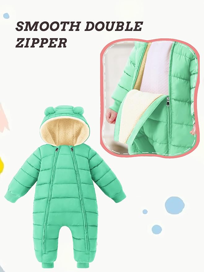 XMWEALTHY Baby Snowsuit Toddler Girl Clothes Cute Hooded Double Zipper Boys Winter Coat Unisex Romper for Infant
