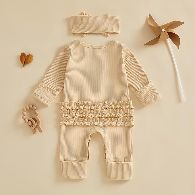 allshope Infant Baby Girl Fall Outfit Romper Ribbed Embroidery Onesie Jumpsuit Long Sleeve Bodysuit Cute Newborn Clothes