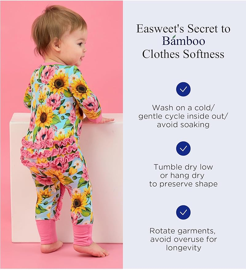 Bamboo Viscose Baby Girl Footless Pajamas Ruffled Baby Sleepers with 2 Way Zipper