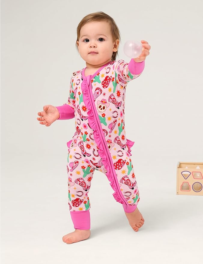 Bamboo Viscose Baby Girl Footless Pajamas Ruffled Baby Sleepers with 2 Way Zipper