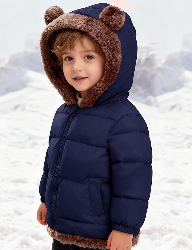 COZYPOIN Toddler Baby Boys Girls Winter Fleece Jackets Cute Bear Hooded Coats Little Kids Warm Windproof Outerwear for 1-6T
