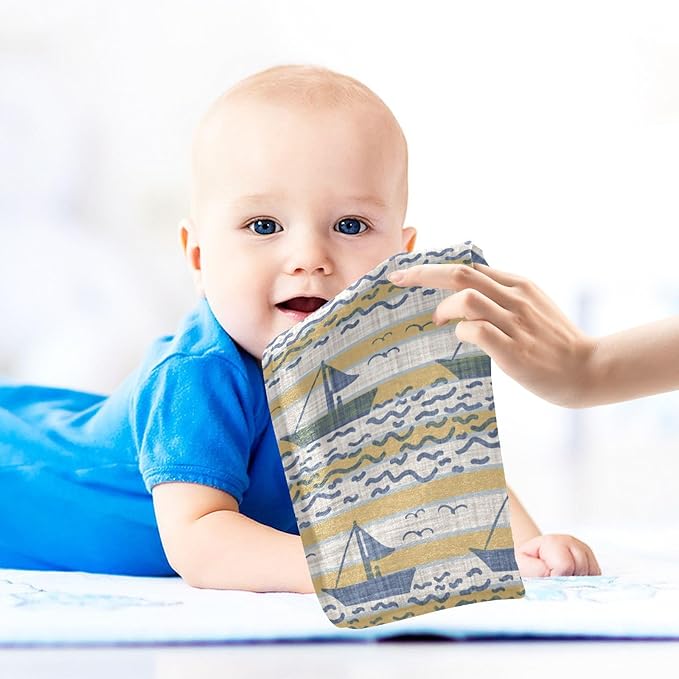 vvfelixl Baby Muslin Washcloths Linen Nautical Boat Texture Baby Burp Cloths Cotton Baby Face Towel for Newborn Infants Boys Girls Soft and Absorbent 11.8 X 11.8 in, 3 Pack