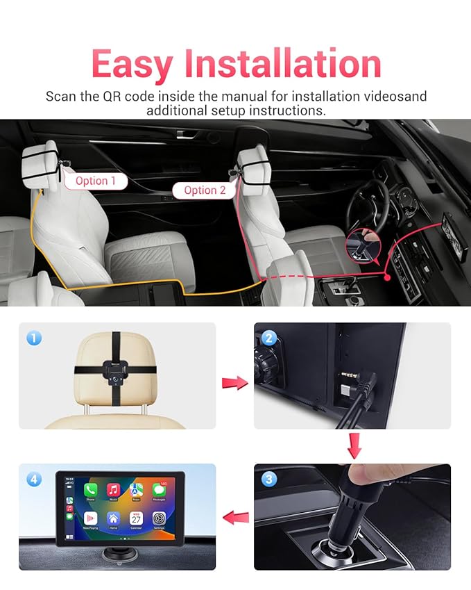 Baby Car Camera, 1296P HD Car Baby Monitor with 7" Touchscreen, CarPlay, No‑Glow Night Vision, 150° Wide Angle, Live Rear‑Seat View, Easy Installation, Alternative to Rear Facing Mirrors