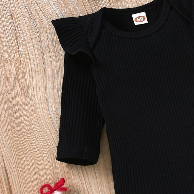 Aalizzwell Preemie Newborn Infant Baby Girls Clothes Ribbed Romper Bodysuit Pants Set Fall Winter Outfits