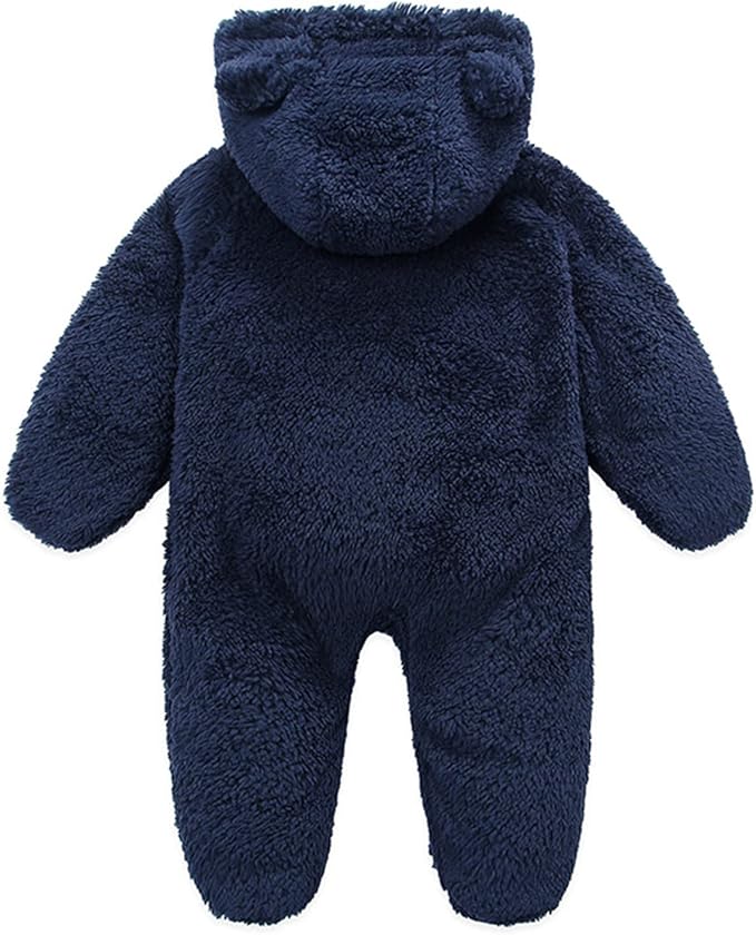 Baby Furry Jumpsuit Infant Bear Onesies Zipper Long Sleeve One-Piece Romper Hoodie Baby Outwear Snowsuit
