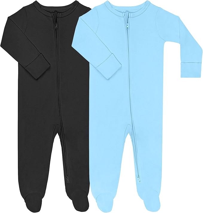 GUISBY Footed Long Sleeve Baby Pajamas with Zipper Cotton Infant Sleepwear