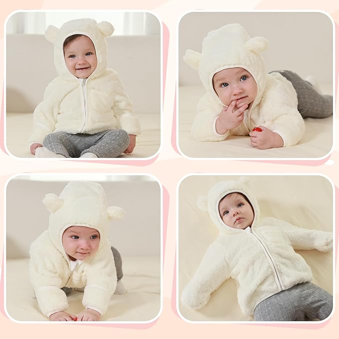 Baby Infant Boys Girls Winter Coat with Fold-Over Mittens Fleece Outwear Jacket Warm Clothes Bear Hooded