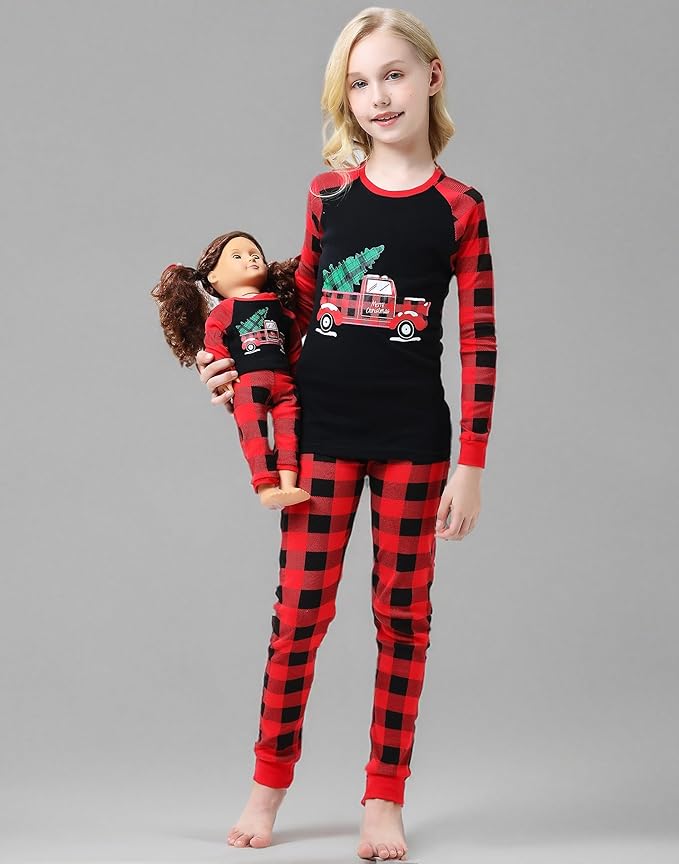 Babyroom Girls Matching Doll&Toddler 4 Piece Cotton Pajamas Toddler Christmas Sleepwear