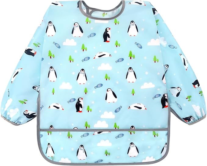 Accmor 4 Pack Long Sleeve Bibs, Baby Smock Waterproof Sleeved Bib Smock for Baby Toddler 6-36 Months