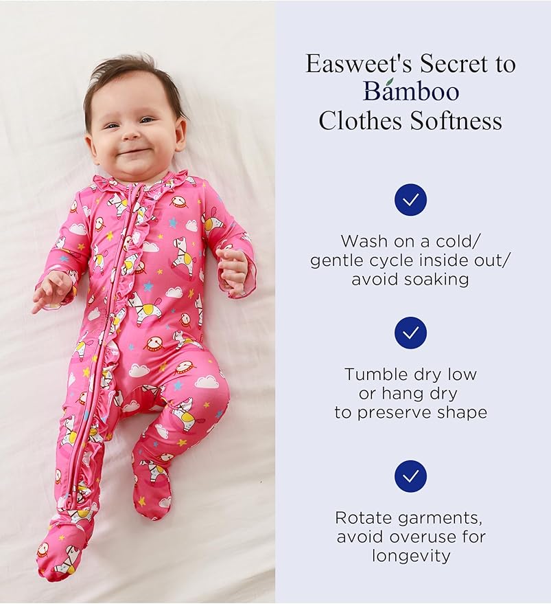 Bamboo Viscose Baby Girl Footie Pajamas, Newborn Sleepers Infant Onesie, 2-Way Zipper Footed Pjs