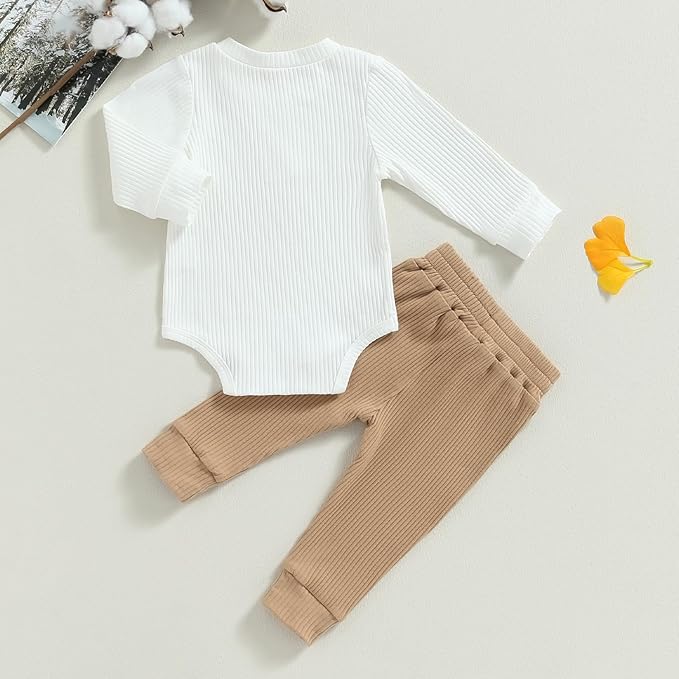 Newborn Baby Boy Girl Clothes Ribbed Knitted Long Sleeve Romper Pants Solid Cotton Infant Fall Winter Outfits 2Pcs